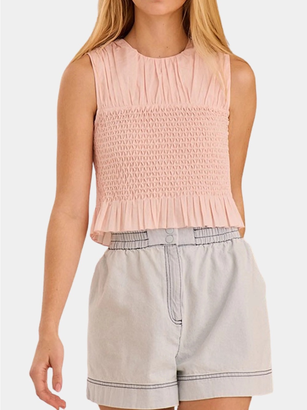 Hunter Bell Smocked Pleat Sleeveless Crop Top - Light Blush Pink